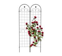 Relaxdays Garden Trellis, Set of 2, HxW 220 x 50 cm, Metal, Support for Climbing Plants, Ground Stake, Rose Frame, Black, Iron