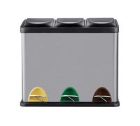 Relaxdays 24L Kitchen Waste Bin with 3 Compartments, Foot Pedal, Stainless Steel, Silver, 39.5 x 26.5 x 46 cm