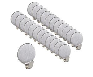 Relaxdays 24x Adhesive Towel Hooks, Round, Stainless Steel, Matt, No Drilling, Bathroom & Kitchen, 2.5x2x1.5 cm, Silver