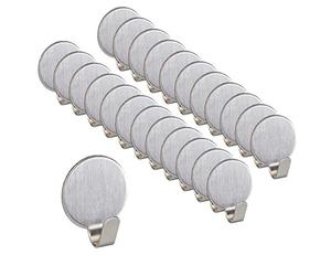 Relaxdays 24x Adhesive Towel Hooks, Round, Stainless Steel, Matt, No Drilling, Bathroom & Kitchen, 2.5x2x1.5 cm, Silver