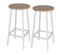 Relaxdays 2pc Bar Stools, Scandinavian Style, Wood & Metal, Footrest, 65x32x32 cm, Natural/White