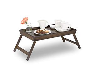Relaxdays 2x Bamboo Bed Tray, Folding, Handles, Raised Edge, For Breakfast in Bed and Serving, HWD 22.5x64x31 cm, Brown