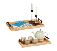 Relaxdays 2x Bamboo Breakfast Trays