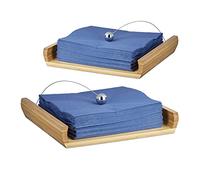 Relaxdays 2x Bamboo Napkin Holder, HxWxD: 3.7 x 21.7 x 21.7 cm, Ball as Weight, Wood, Napkin Stand, Natural Brown