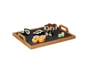 Relaxdays 2x Bamboo Serving Tray with Handles