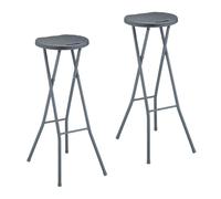 Relaxdays Barstool, 2X Set, Weave Design, Folding Garden Stool, Plastic, Steel, No Back, HxWxD: 80 x 34 x 45 cm, Grey