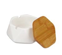 Relaxdays 2x Ceramic Ashtray with Bamboo Lid