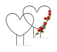 Relaxdays 2x Climbing Aid Heart, Metal, Trellis for Pot and House Plants, HxWxD: 32 x 25 x 0.5 cm, Flower Support, Black, Steel