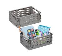 Relaxdays 2X Collapsible Storage Boxes, Organisation Containers, Foldable Plastic Baskets, HWD: 10 x 25 x 26.5cm, Grey, 10 x 25 x 16.5 cm