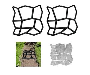 Relaxdays 2x Concrete Mould, Irregular Shape, Cement Cast, Frame, Pavement Stone, Patio, Plaster, HxWxD 4x32x32cm, Black
