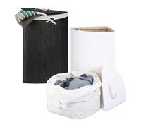 Relaxdays 2x Corner Laundry Hamper, Black & White