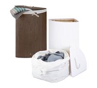 Relaxdays 2x Corner Laundry Hamper, Brown & White