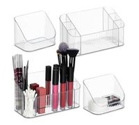 Relaxdays 2X Cosmetics Organiser, Beauty Storage for Make Up, Brushes, Container, 10.5 x 20.5 x 9.5 cm, Plastic, Clear