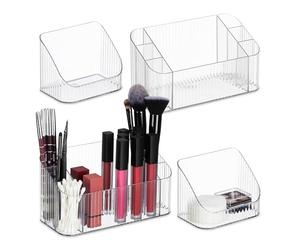 Relaxdays 2X Cosmetics Organiser, Beauty Storage for Make Up, Brushes, Container, 10.5 x 20.5 x 9.5 cm, Plastic, Clear