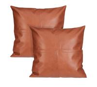 Relaxdays 2x Cushion Cover, 0.2 x 45 x 45 cm, Leather Look, Pillow Cases for Decoration & Sofa, with Zip, Brown/White, Polyester