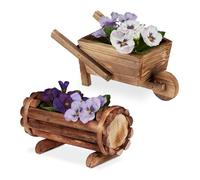 Relaxdays 2x Decorative Wooden Planters