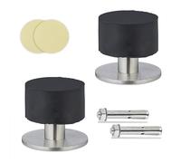 Relaxdays 2X Door Stoppers, Self-Adhesive or for Screwing, Stainless Steel & Rubber, Floor & Wall Buffer, Black/Silver, 4 x 4.5 cm