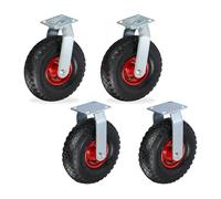 Relaxdays 2x Fixed + 2x Swivel Castor Set, Heavy-duty Wheel with Pneumatic Tyres, 3.00-4, Transport 120 kg,