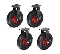 Relaxdays 2x fixed + 2x swivel castors, pneumatic heavy-duty 3.00-4 wheels, transport castors 120 kg, black/red