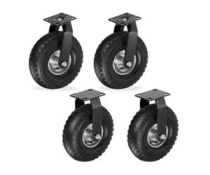 Relaxdays 2x fixed castors + 2x swivel castors, pneumatic heavy-duty wheels 3.00-4, 120 kg, black/silver
