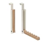 Relaxdays 2x Foldable Door Hanger, for Clothes, Coats, Suits, Hooks for 6 Items, Metal & Wood, Fits 2 cm Doors, Beige