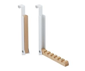 Relaxdays 2x Foldable Door Hanger, for Clothes, Coats, Suits, Hooks for 6 Items, Metal & Wood, Fits 2 cm Doors, White