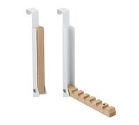 Relaxdays 2x Foldable Hanger, for Clothes, Coats, Suits, Hooks for 6 Items, Metal & Wood, Fits 2 cm Doors, White, Iron, 2-Set