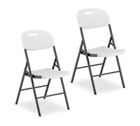 Relaxdays 2X Folding Chair, Garden Stools, Terrace & Balcony, Outdoors, Up to 150kg, Weatherproof, Foldable, Black/White, 87 x 45 x 52.5 cm