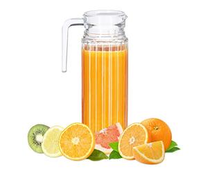 Relaxdays 2X Glass Pitchers, Juice, Beverage, Jug with Handle, Dishwasher-Safe, Water Pitcher, Lid, 1L, Transparent