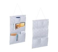 Relaxdays 2X Hanging Organiser, 5 Pockets, Woven, Wall Storage for Hallway, Office, Bathroom, HxW: 60x41cm, Felt, Grey