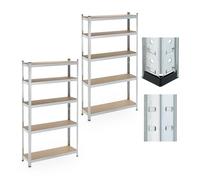 Relaxdays 2X Heavy-Duty Shelving, 5 Levels, 180 x 100 x 30 cm, up to 500 kg, Steel, Storage for Cellar & Garage, Silver