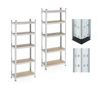 Relaxdays 2X Heavy-Duty Shelving, 5 Levels, 180 x 70 x 30 cm, up to 500 kg, Steel, Storage for Cellar & Garage, Silver