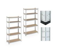 Relaxdays 2X Heavy-Duty Storage Shelf, 5 Levels, 180 x 100 x 40 cm, up to 500 kg, Steel, for Cellar & Garage, Silver