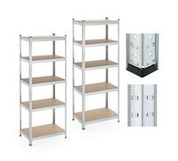 Relaxdays 2X Heavy-Duty Storage Shelf, Plastic 10% fibreboard 80% Steel, Silver, 180 x 70 x 45 cm