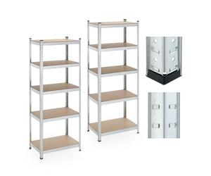 Relaxdays 2X Heavy-Duty Storage Shelf, Plastic 10% fibreboard 80% Steel, Silver, 180 x 70 x 45 cm