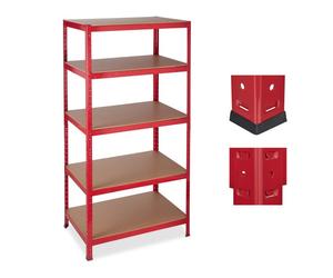 Relaxdays 2x Heavy-Duty Storage Shelves, Red
