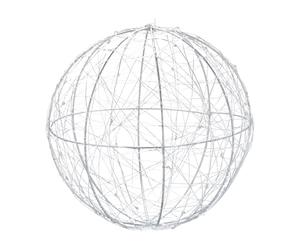 Relaxdays 2X LED Decoration Light Ball, Battery-Powered, Free-Standing & Hanging, Extra Long Cable, Ø 20 cm, Silver