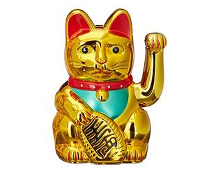 Relaxdays 2x Maneki Neko Waving Cat, Good Luck Bringer, 16 cm, Gold