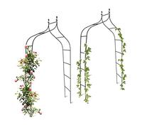 Relaxdays 2x Metal Rose Arch, Garden Arbour, HxWxD: 240 x 140 x 38 cm, Vintage Style, Climbing Support for Plants, Green