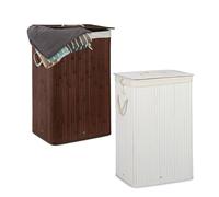 Relaxdays 2x Rectangular Bamboo Laundry Basket