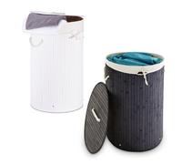 Relaxdays 2x Round Laundry Hamper Black & White