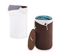 Relaxdays 2x Round Laundry Hamper Brown & White