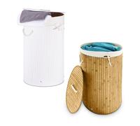 Relaxdays 2x Round Laundry Hamper Natural & White