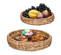 Relaxdays 2x Round Water Hyacinth Tray