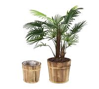 Relaxdays 2x Round Wooden Flowerpots, with Ø: 24 & 19 cm, Weatherproof, Garden, Balcony and Windowsill, Firwood, Natural, Wood, 2 Sizes