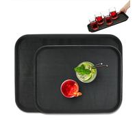 Relaxdays 2X Serving Trays in Various Sizes, Rectangular, Drinks Plate, Non-Slip Rubber Surface, Waiter Catering, Black, 2 x 56 x 41 cm