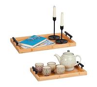 Relaxdays 2X Serving Trays, Various Sizes, Breakfast in Bed Tablet, with Handles, Bamboo, Snacks, Coffee & Tea, Natural, 7x50x30cm