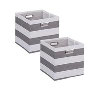 Relaxdays 2X Shelf Baskets, Storage Boxes, Container Without Lid, Foldable Organiser, HWD: 30.5x30.5x30 cm, Grey/White, Linen Polyester Paper, 30.5 x 30.5 x 30 cm
