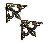Relaxdays 2x Shelf Brackets, Cast Iron, Rack Support, Vintage Look, HWD: 14.5 x 3.5 x 14.5 cm, Angle for Shelves, Bronze