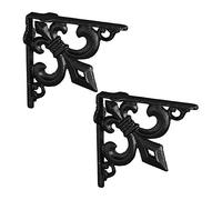 Relaxdays 2x Shelf Brackets, Cast Iron, Rack Support, Vintage Look, HWD: 14.5 x 3.5 x 14.5 cm, Angle for Shelves, Black